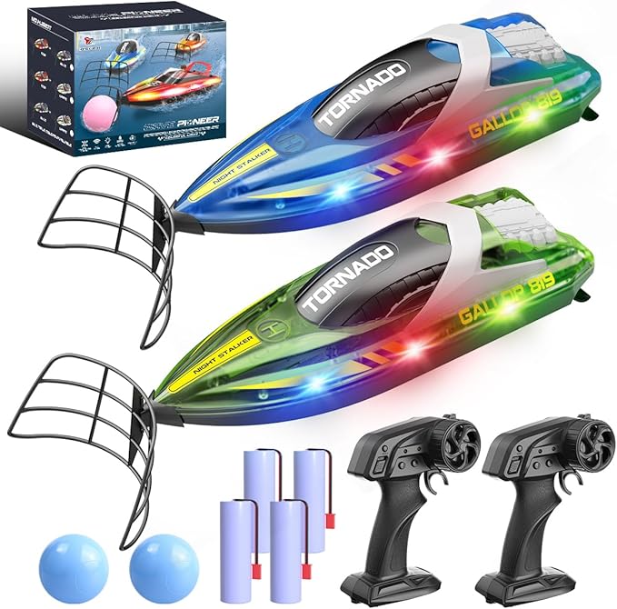 RC Boat 2 Pack Remote Control Boats for Kids &amp Adults15KM/H Twin-Screw Waterproof RC Boats with 2.4GHz RemoteLED Lights One-Key FlipDual Speed Modes4 Rechargeable BatteriesPool &amp Lake Ra
