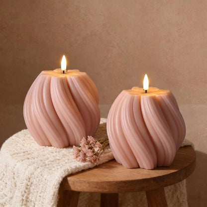 Girimax Dusty Pink Swirl Flameless Candles with Remote, Flickering LED Wax Candle Aesthetic Home Shelf Decor 1 Pack