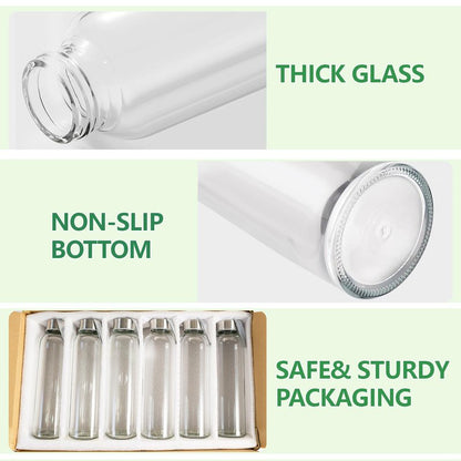 UPBUD 12 Pack 18oz Glass Bottles with Lids Carry Strap for Juicing, Reusable Clear Glass Water Bottle with Stainless Steel Airtight Cap for Refrigerator, 100% Leak Proof, BPA Free Drinking Jar