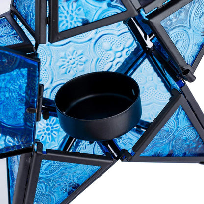 Stunning Star Glass Votive Tea Light Candle Holder Hanging Lighting Lantern Wedding Birthday Party Home Garden Decoration (Blue)