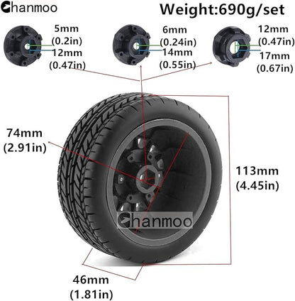 1/10 RC Short Course Truck Tires And Wheels With 12mm 14mm 17mm Hex 113mm 1/8 Rubber Tyres For 1/8 or 1/10 Scale On Road Car HSP Sonic 94102 GT PTG-2 Tamiya TT02 RC Racing Car 4PCS (Orange A)