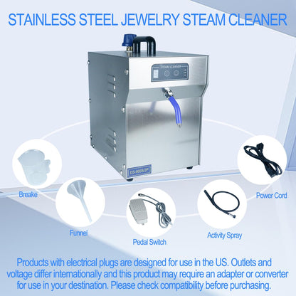 Jewelry Steam Cleaner Machine Professional for Ring Watch 1200W Commercial Jewelry Steamer High Pressure for Diamond Gold Silver 2L Stainless Steel Automatic Cleaning Steaming for Sunglass Scalpel