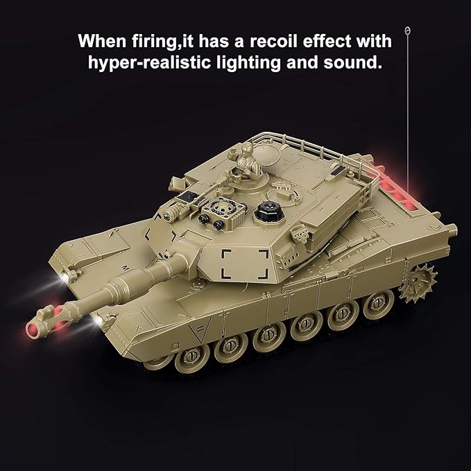 BEAURE Rc Tanks1:28 WW2 M1A2 America Army Tank Toys for Boys9 Channels Remote Control Cars with Sound and Light RC Military Truck Vehicle for Kids Boys Girls (Khaki)