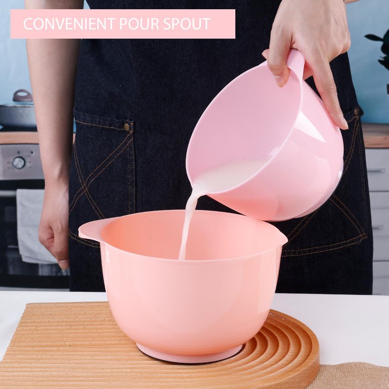 BoxedHome Classic Mixing Bowl Set, BPA Free Plastic, Microwave and Dishwasher Safe (Set of 4, Pink), 4.5 quarts