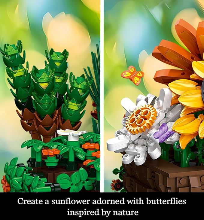 924 Pieces Sunflower Bonsai Plant Building Set Compatible with Lego Flower Building Sets Exquisite Plant Model for Adults Perfect for Mothers Day &amp Birthday Display