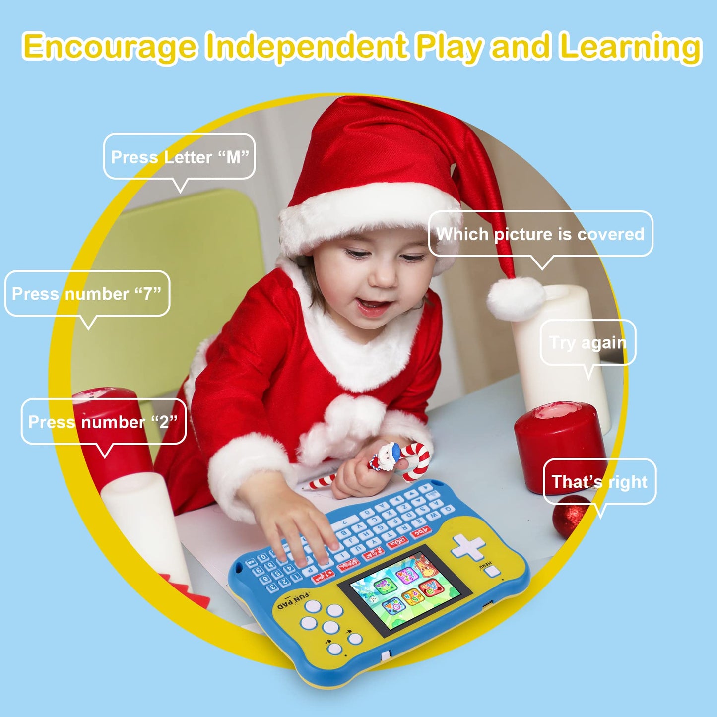 Kids Tablet/Baby Learning Pad with 102 Activities/Toddler Tablet with ABC/Words/Music/Math Interactive Educational Electronic Toys Gifts Handheld Game for Preschool Boys Girls Ages 3-12 (Blue-)