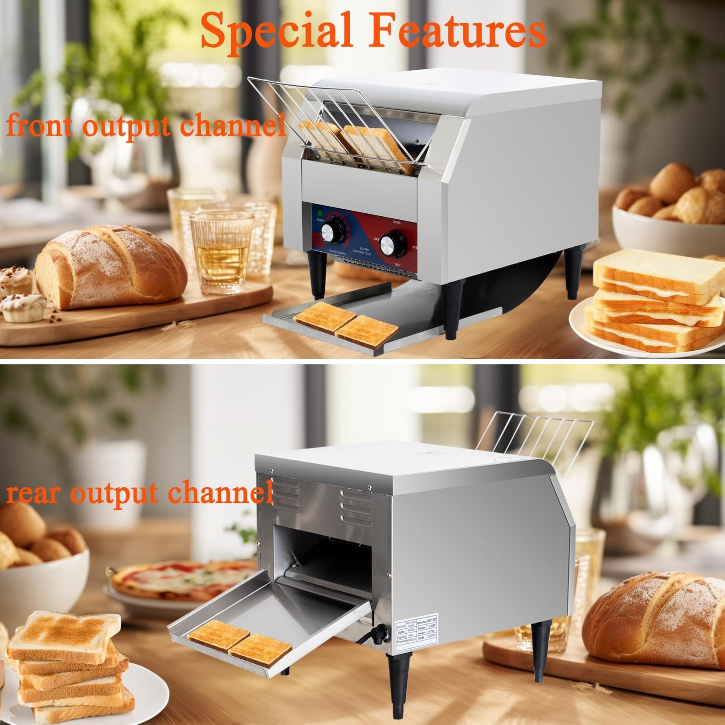 CTJ Commercial Toaster 300 Slices/Hour Electric Conveyor Toasters Heavy Duty Stainless Steel Rotating Toasters Machince for Croissants Bun, Bagel, Bread