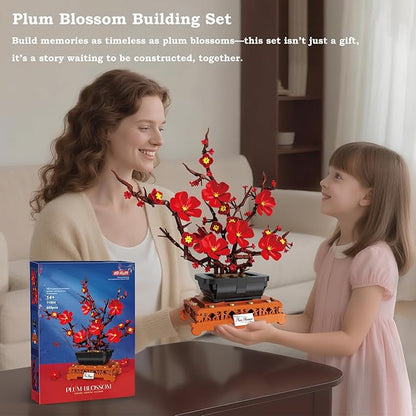 Plum Blossom Building Sets Flower Pot Set Compatible with Lego Botanical Collection for Adults Artificial Bouquet Flower Arrangement Living Room Home Office Decor Ideal Gift 669PCS