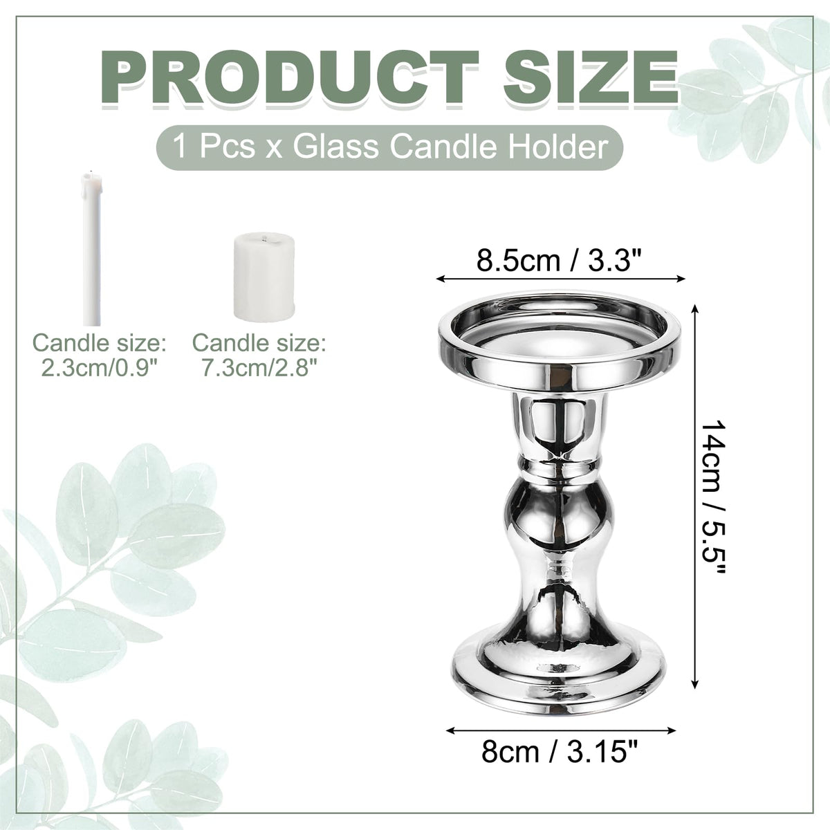 uxcell 14cm Glass Candle Holder for Taper/Column Candles, Candle Holders Tealight Stand Candlestick for Tealight Wedding Table Centerpiece Home Decor, Silver