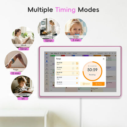 Westsee 15.6" Digital Calendar, No Subscription Smart Family Planner, Interactive Touchscreen Electronic Wall Calendar, Photo Display, Meals, Chore Chart & Tasks, Wall & Desk Mountable (Pink)