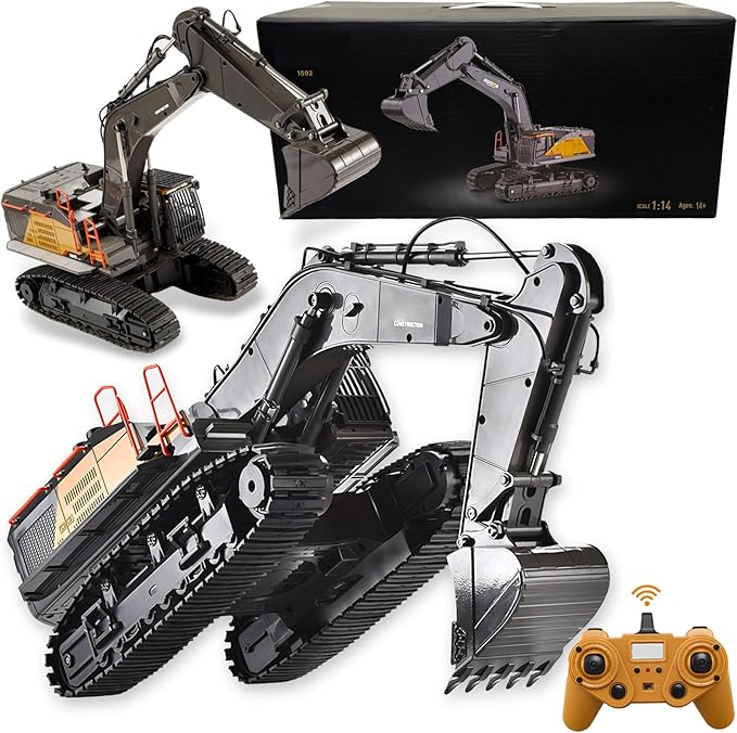 20.4 Inch 22 Channels Remote Control Excavator Truck 1/14 Scale Metal Shovel Independent Arms RC Digging Machine Metal Alloy Construction Vehicles Toy for 14y+ Beginners