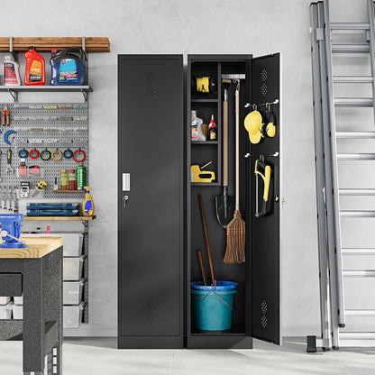 Letaya Broom Closet Storage Cabinet,Metal Cleaning Supply Tool Cabinet,Utility Cabinets for Brooms & Mops Black Garage Organization Cabinet for Laundry Room, Bathroom