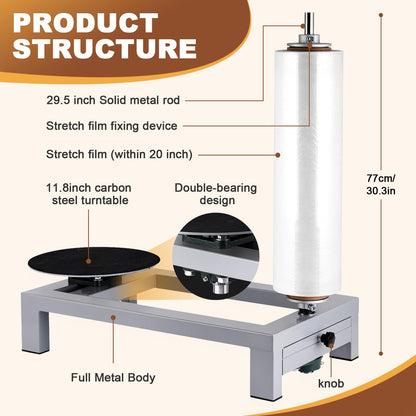 Manual Pallet Wrapper Stretch Film Wrapping Bench, Heavy Duty Film Dispenser Packing Machine for 12-20" Film, Industrial Pallet Wrapping Machine for Small Business Packaging, Shipping & Warehousing