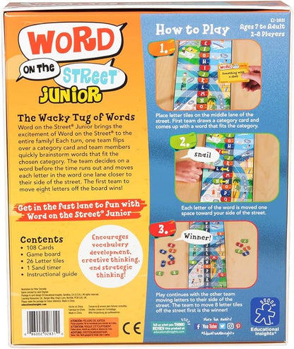 Educational Insights Word on the Street Junior - Family Board Games for Kids and Adults Word Game to Teach Vocabulary and Spelling  Fast-Paced Kids Games for Family Game Night