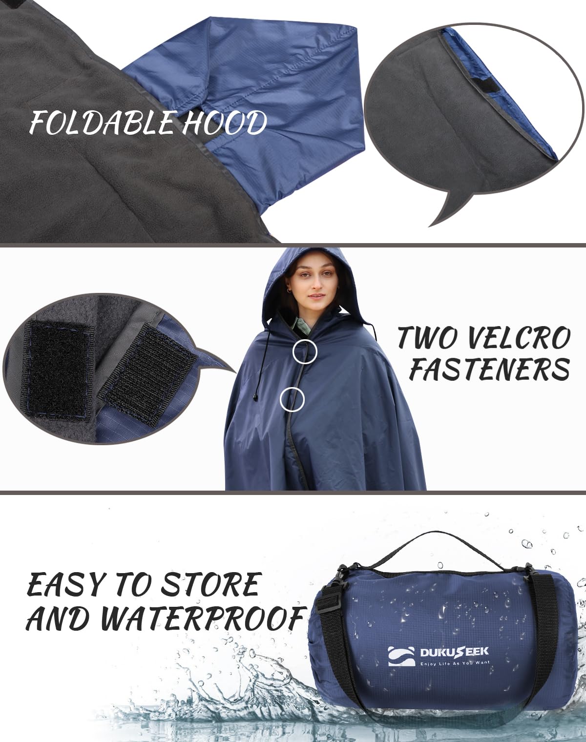 DUKUSEEK Large Waterproof Stadium Blanket for Cold Weather, Soft Warm Fleece Camping Blanket Windproof for Outdoor Sporting Events, Football Games,Navy Blue