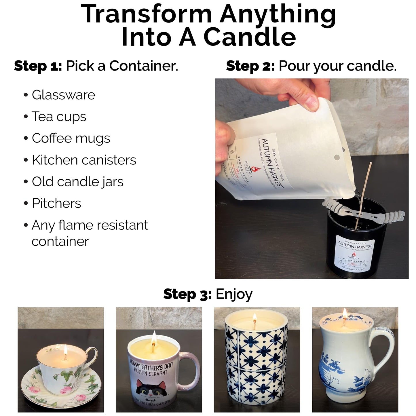 Phoenix Wick Candle Making Kit – Transform Anything Into A Candle – Candle Making Kit with Wick + 14oz Wax (Citronella Scent)
