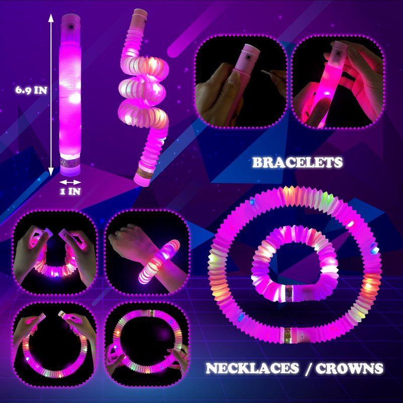 12-24 PCS Pink Glow Sticks Party Favors for Kids,Glow Necklaces Bracelets Accessories Decor for Toddlers Graduation Party,Kindergarten Preschool End of School Year Goodie Bag Stuffers Classroom Prizes