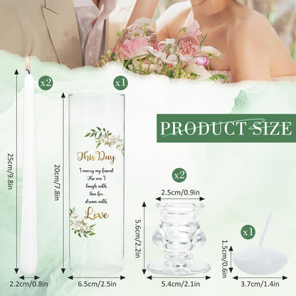 Unity Candles with Glass Holder for Wedding Ceremony - Unity Candles for Wedding, Religious Ceremony Ideas Marriage Decoration Accessories Set for Newly Couple Anniversary Church (Flower)