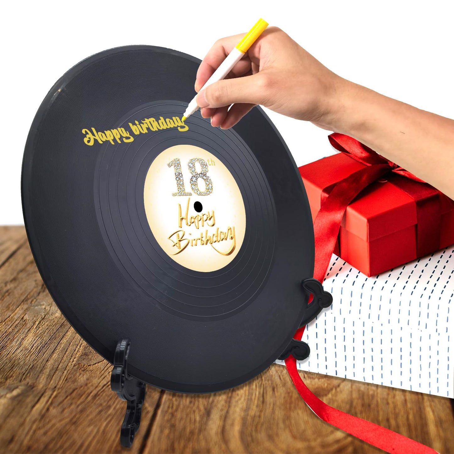 Vinyl Record Sweet 18 Birthday Decorations 11.6"X11.6", 18th birthday decorations Party Favor Sign Poster, 18th Birthday Guest Book Alternative, Great Sweet 18 Gifts for Girls or Boys (18 Years Old)