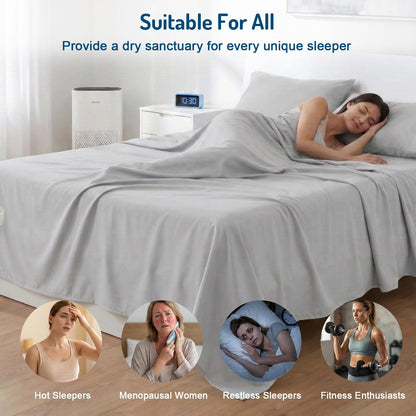 Degrees of Comfort Coolmax® Cooling Bed Sheets California King Size for Hot Sleepers, Moisture Wicking Sheet Set for Night Sweats, Deep Pocket, Ultra Soft, Cozy for All Seasons, Light Grey 4 Pieces