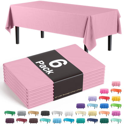 Exquisite Party Solids 6-Pack Premium Plastic Tablecloth 54in. x 108in. Rectangle Plastic Table Cover - Pink