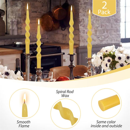 Long Taper Candle Beeswax Candlestick,Gedengni Handcrafted Bees Wax Spiral Candles Scented Tapered Candle Twisted Candlesticks Wedding Home Dinner Wedding Party Decor,1D-Beeswax