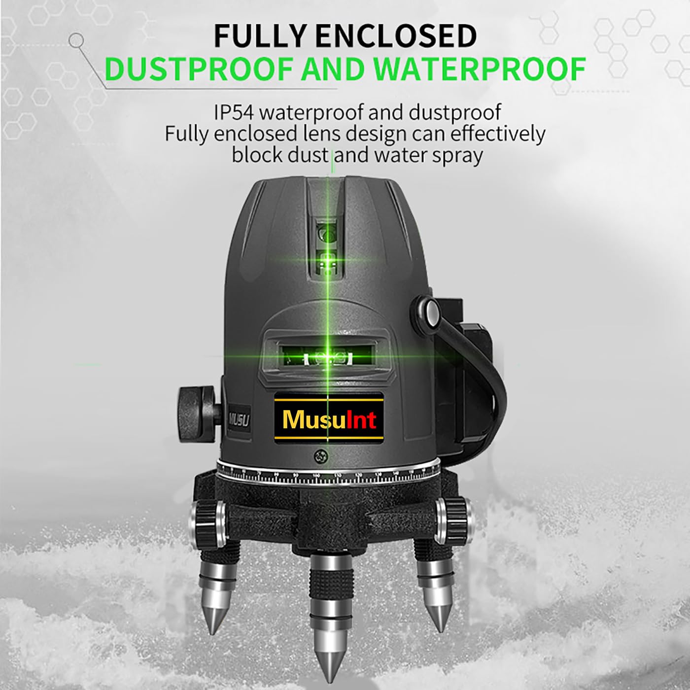 (Outdoor Laser Level) Picture Hanging Tool Green Light Lasers 5-Lines Laser Outside Leveler 360 Self Leveling Super Bright With 360° rotating base and strong light spot Digital display battery