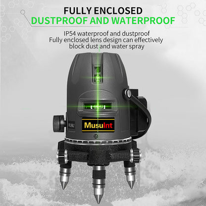 (Outdoor Super Bright) 5 lines laser level 360 self leveling Precision Cross Line level tool Green beam with 360° Rotating base Digital Li-ion Battery 5 Strong light spots 1 Plumb point