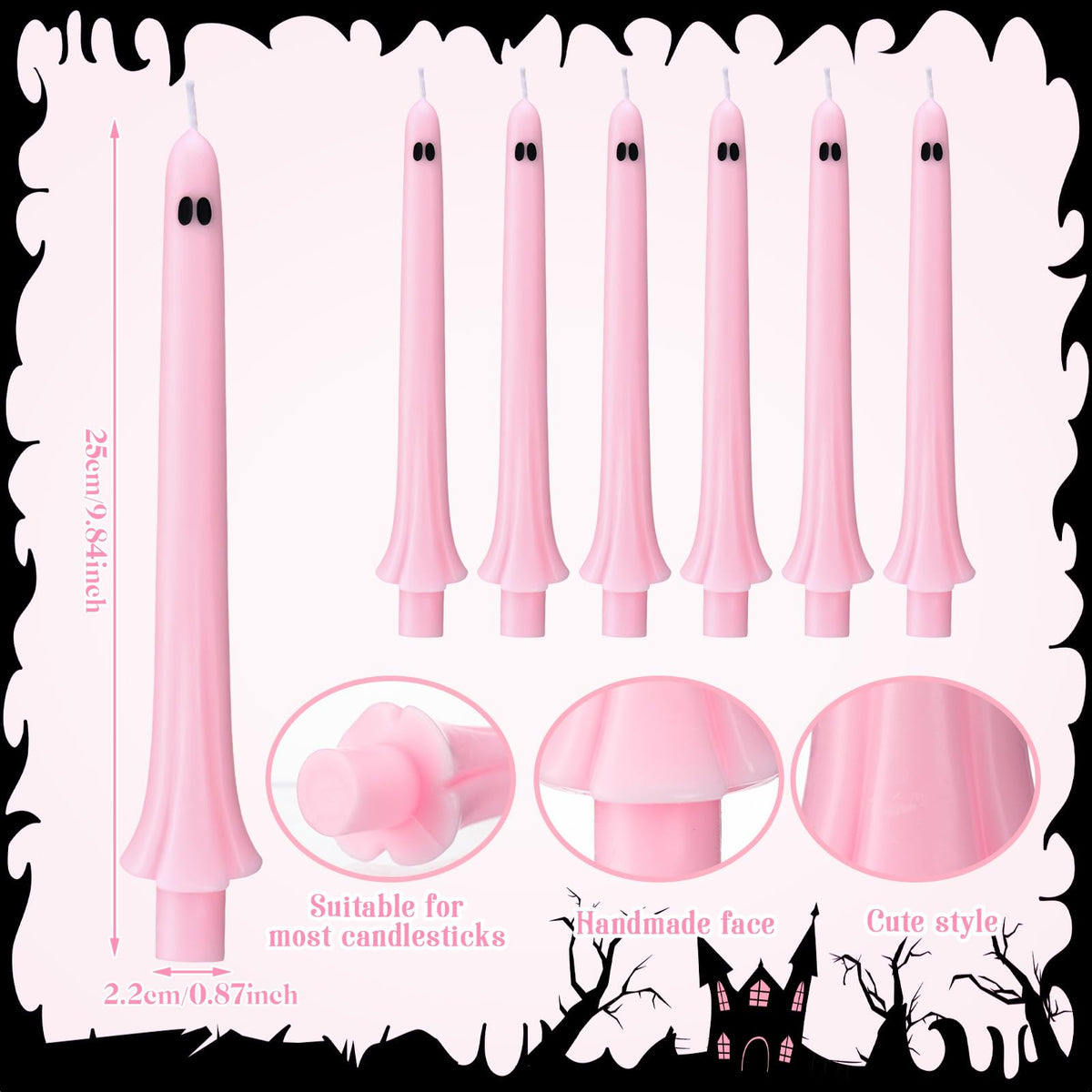 Conelist 6 Pcs Halloween Ghost Taper Candles Bulk Cute Pink Spooky Candles Decorations Halloween Ghost Shaped Decor for Party Favor Home Table Centerpieces Fireplace Festival Kitchen