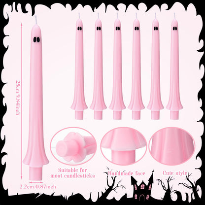 Conelist 6 Pcs Halloween Ghost Taper Candles Bulk Cute Pink Spooky Candles Decorations Halloween Ghost Shaped Decor for Party Favor Home Table Centerpieces Fireplace Festival Kitchen