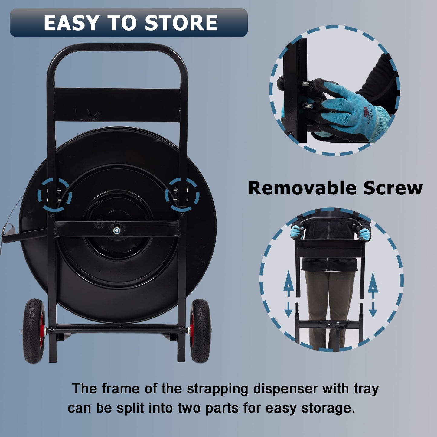 Heavy Duty Banding Strapping Cart & Dispenser - Fits 8" x 8"/16" x 16" Poly/Plastic Steel/Fibre Strapping - Built-in Tool Tray for Seals/Tensioner & Durable Frame (Black)