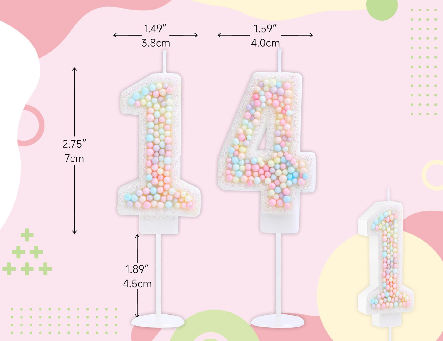 EAKE 14th Birthday Candle Macaron Glitter 3D Pastel Number 14 Candles for Birthday Cakes Girl Women Sweet Theme Birthday Wedding Anniversary Party Cake Decoration