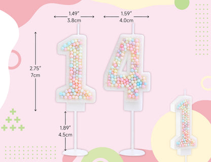 EAKE 14th Birthday Candle Macaron Glitter 3D Pastel Number 14 Candles for Birthday Cakes Girl Women Sweet Theme Birthday Wedding Anniversary Party Cake Decoration