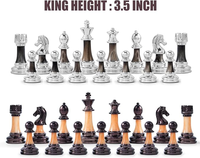 VAMSLOVE Chess Set Large 16''/42cm Folding Wooden Board with Deluxe Weighted Acrylic Chess Pieces - 3.5 King with Storage Slots for Adults House Warming Retirement Gift