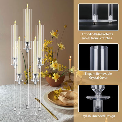 4 Sets 5 Arms Acrylic Candelabra Centerpieces for Tables,Clear Candle Holder for Wedding,Ceremony Dinner Party, 27" Tall Candlestick Holders with Lampshade,Fit LED Candle
