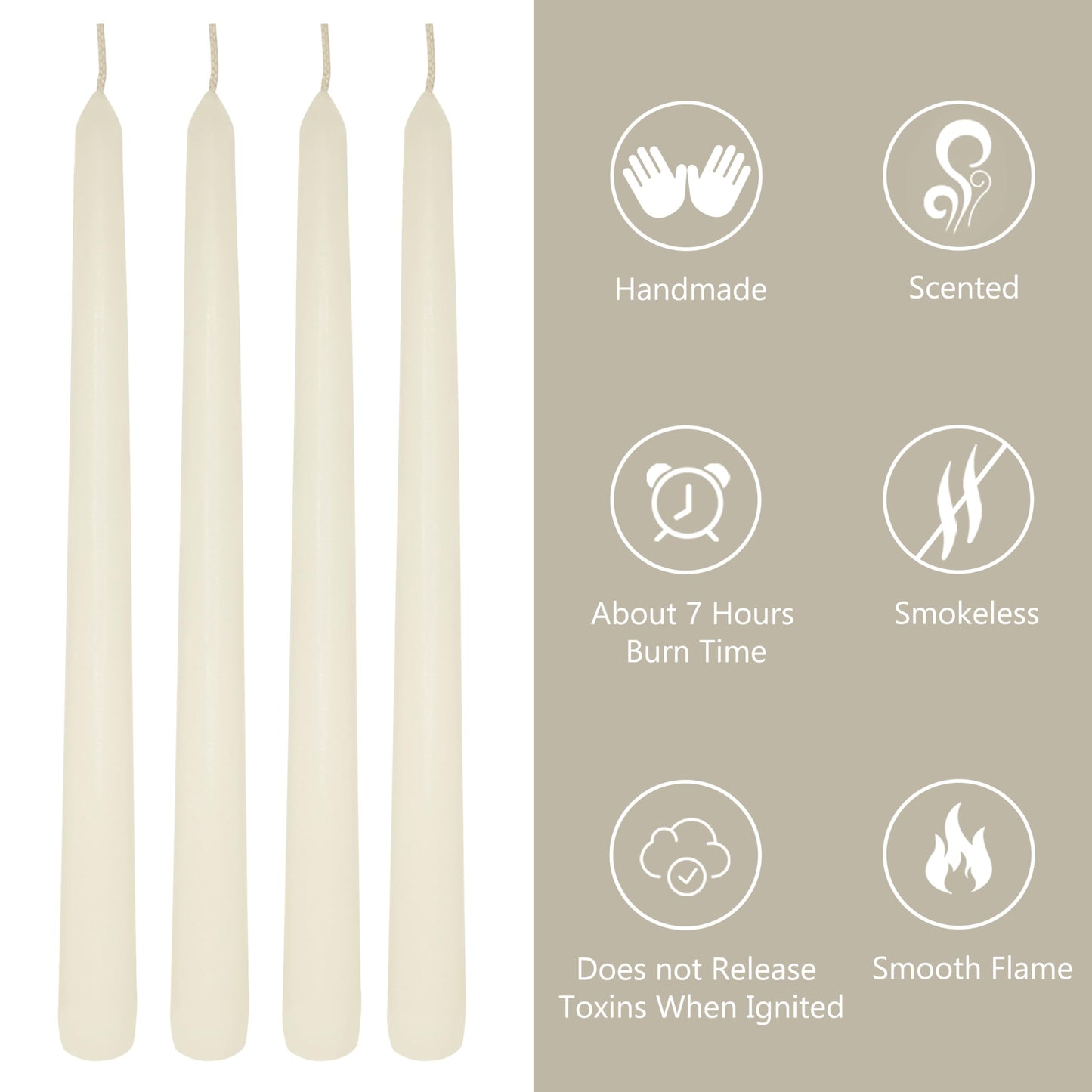 10 Inch Ivory Taper Candles Set of 4, Handmade Unscented Tapered Candles, Candle Stick Dinner Candles for Wedding Table Candlesticks Home Centerpiece Decor