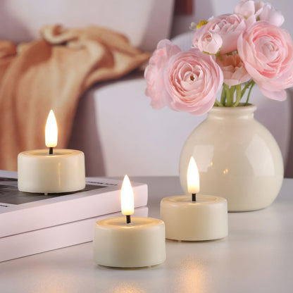 Eywamage Ivory Flameless Wax Tealights with Remote Batteries, Flickering Realistic LED Tea Votive Candles Set of 10