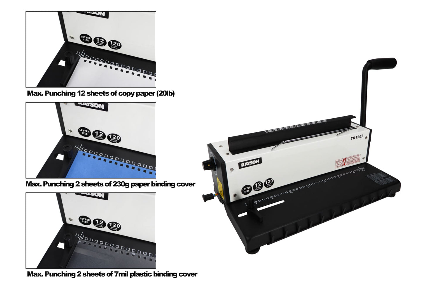 Rayson TD1202 Binding Machine, 3:1 Pitch Wire Binder, Punching 12 Sheets/Binding 120 Sheets with Sturdy Metal Construction