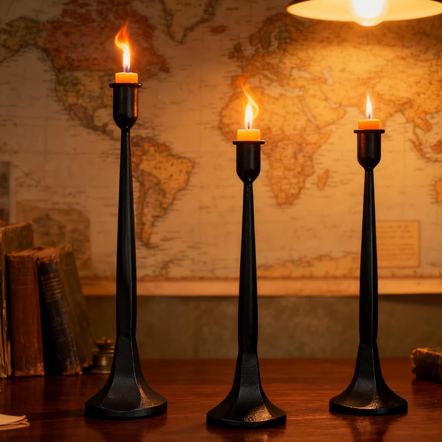 Set of 3 Black Iron Candlestick Holders – Tapered Candle Holders for 3/4" Candles, Tall Candle Stick Set for Dining Table, Wedding, and Home Décor