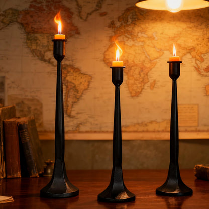 Set of 3 Black Iron Candlestick Holders – Tapered Candle Holders for 3/4" Candles, Tall Candle Stick Set for Dining Table, Wedding, and Home Décor