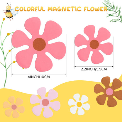 Leumoi 32 Pcs Flower Car Magnets Retro Hippie 60s 70s Decorative Refrigerator Flower Funny Cute Magnets Decorations for Door Fridge Home Refrigerator, 3.94 Inch/2.17 Inch (Boho)