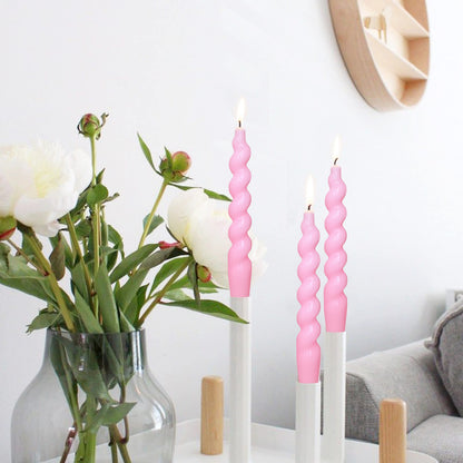 Pink Taper Candle Twisted Candles 4 PCS Unscented Spiral Candlesticks 7.5 inch Tapered Candles for Christmas Halloween Dinner Wedding Home Decor, Relaxation & All Occasions