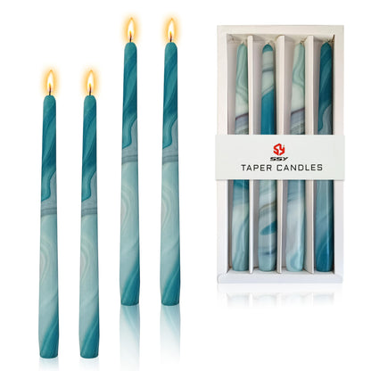 10 inch Long Candle Blue Quicksand Taper Candles Printed Candlestick Handmade Unscented Taper Candle 4 Pack Smokeless Tapered Candles for Home Dinner Wedding Holiday