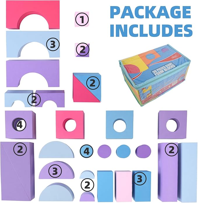 Large Building Foam Blocks for Toddlers EVA Stacking Foam Building Blocks Toy Set Non-Toxic Washable Early Learning Construction Toys &amp Gifts for Kids Boys &amp Girls (Pink Pieces 30)