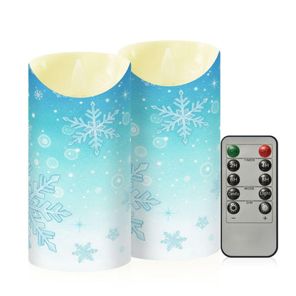 Christmas Flameless Candles Set of 2 Snowflakes Teal Turquoise D Realistic LED Candles with Remote Battery Operated Holiday Decorations