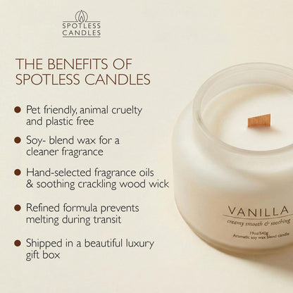 Vanilla Volcano Candle 19oz: 80-Hour Burn, Creamy Smooth Vanilla Scent, Hybrid Soy Wax, Crackling Wood Wick, Cream Matte Glass Jar, Gold Foil Gift Box by Spotless Candles