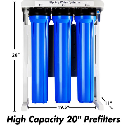 iSpring RCB3P Tankless Reverse Osmosis Filtration System, 300 GPD Under Sink RO System, Reduces TDS, 1.5:1 Pure to Drain, Booster Pump & Pressure Gauge for Residential & Light Commercial Use