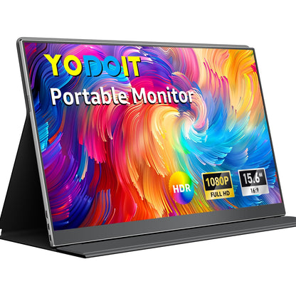 Yodoit Portable Monitor 15.6" 1920×1080 FHD IPS Travel Screen Display with USB-C Plug & Play, Built-in Speakers Smart Cover for MacBook PC Xbox, Extended Display for Remote Workers (Black)