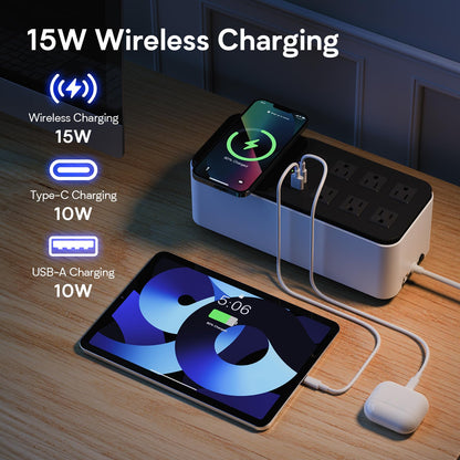 GOLDENMATE 600VA/360W Lithium UPS Battery Backup and Surge Protector, Backup Battery Power Supply with LiFePO4 Batteries(76.8 Wh), 6 Outlets, 2 USB Ports, Wireless Charging, Wall Mount Compact Design