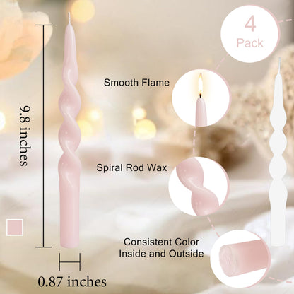 10 Inches Spiral Taper Candles Sticks Pastel Twisted Candle Dripless Unscented Long Candles, Handmade Candy Candlesticks for Wedding Dinner Decor, Set of 6